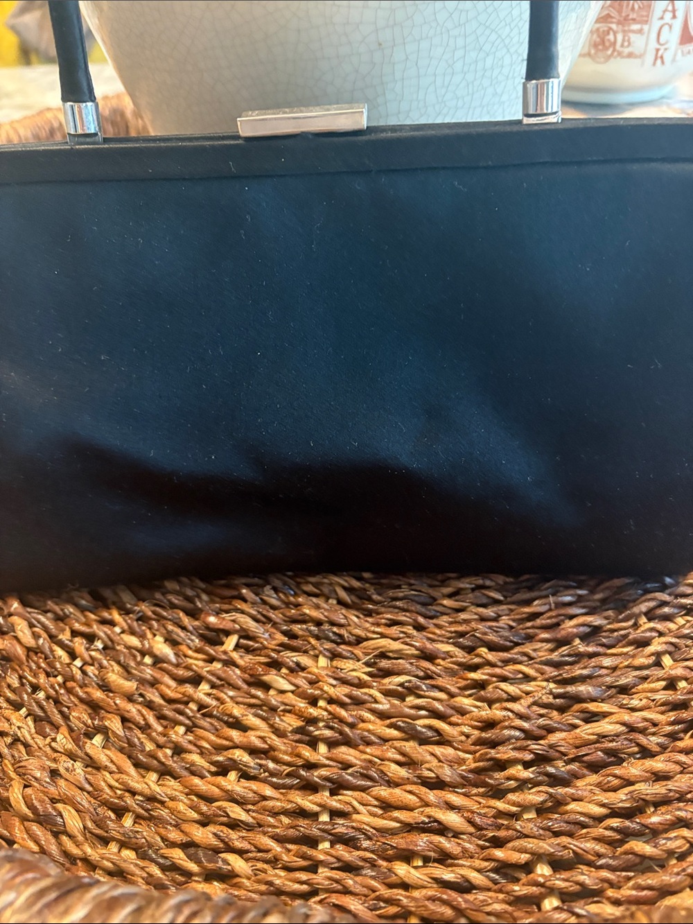 Neiman Marcus Black Satin Frame Clutch Vintage from 70’s